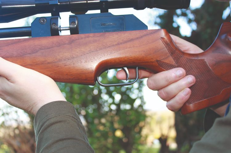 A close-up of an air rifle trigger