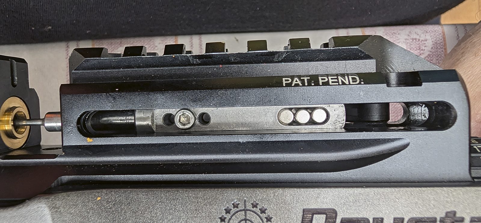 Daystate Blackwolf side plate removed, exposing the pellet probe and its 2.5mm retaining screw