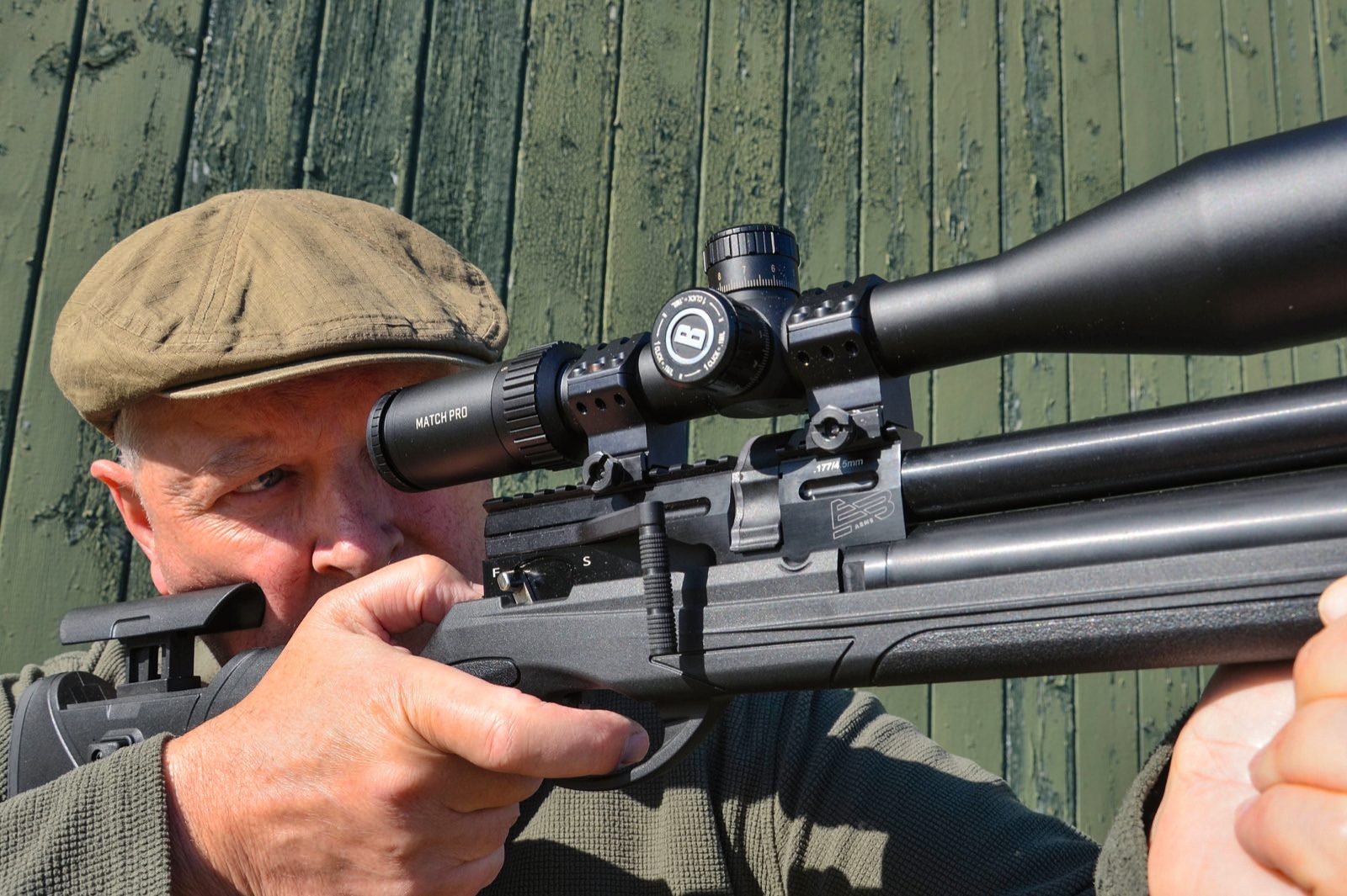 Shooter using the adjustable cheekpiece of the EB Arms Agincourt Synthetic