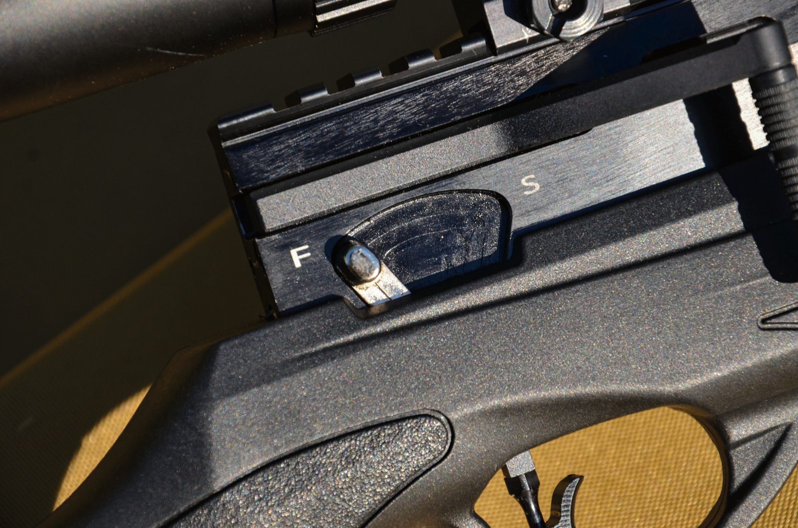 Manual safety catch on the EB Arms Agincourt Synthetic air rifle