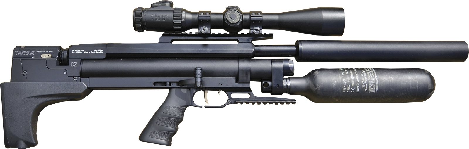 Taipan Veteran II Tactical bullpup PCP air rifle with scope and silencer